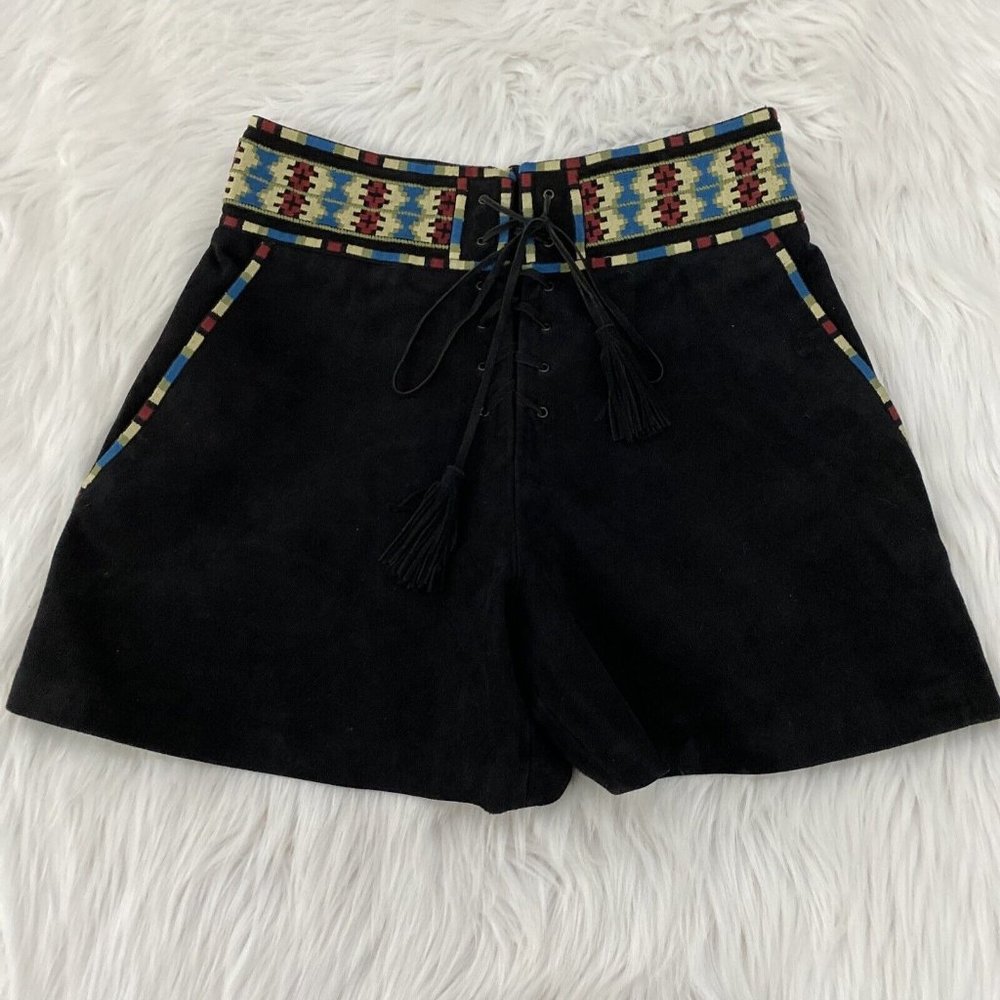 Talitha womens aztec pattern shorts tie front 100% leather silk size small